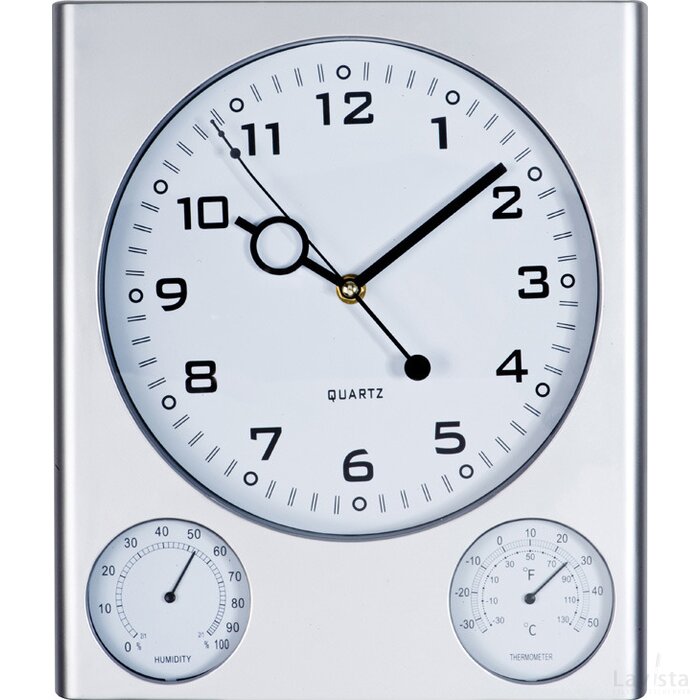 Wandklok met thermometer en hygrometer Merzig grijs silvergrey