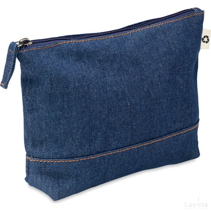 Gerecycled denim toilettasje Style pouch blauw