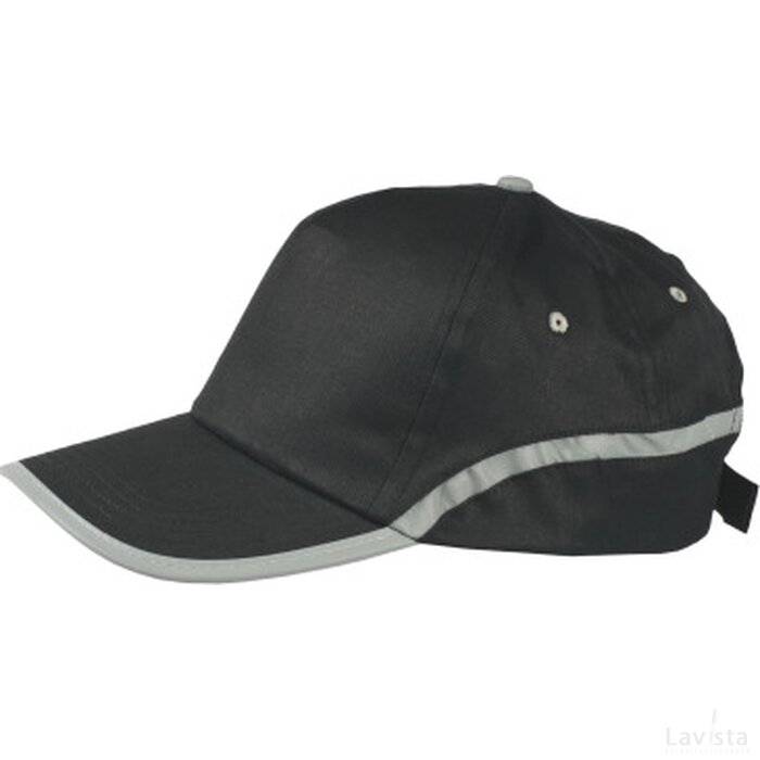 Cap 5 panel met reflecterende band en klittenbandsluiting zwart