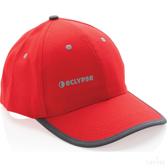 Impact AWARE ™ 6 panel 280gr recycled katoen cap met bies rood