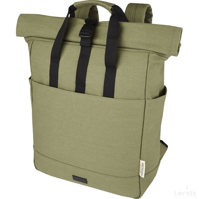 Joey 15 inch GRS gerecyclede canvas rolltop laptoprugzak 15 l Olijf groen