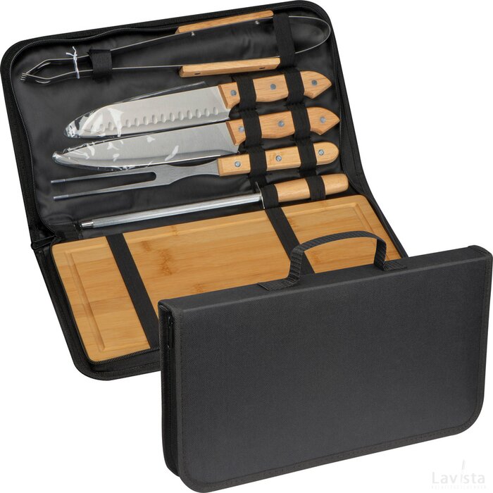 Barbeque set in etui met rits beige