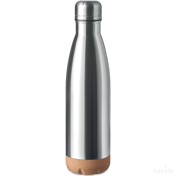 Dubbelwandige fles 500 ml Aspen cork mat zilver